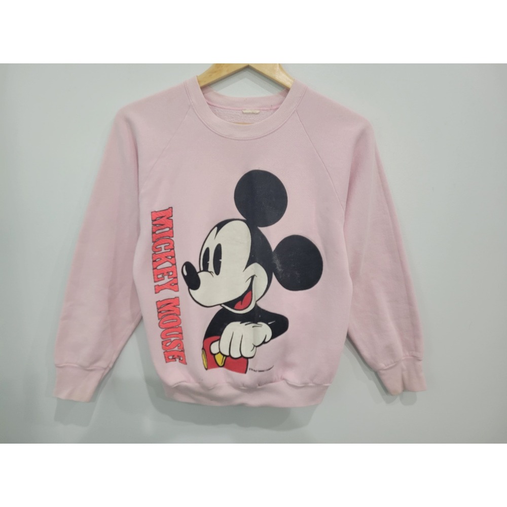 Vtg Pink Mickey Mouse Sweatshirt Walt Disney Graphic Raglan Sleeve Pullover S